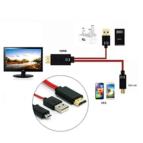 2 Meter 5 Pin Micro USB to HDMI MHL 1080P HDTV HTC Huawei Ascend Adapter
