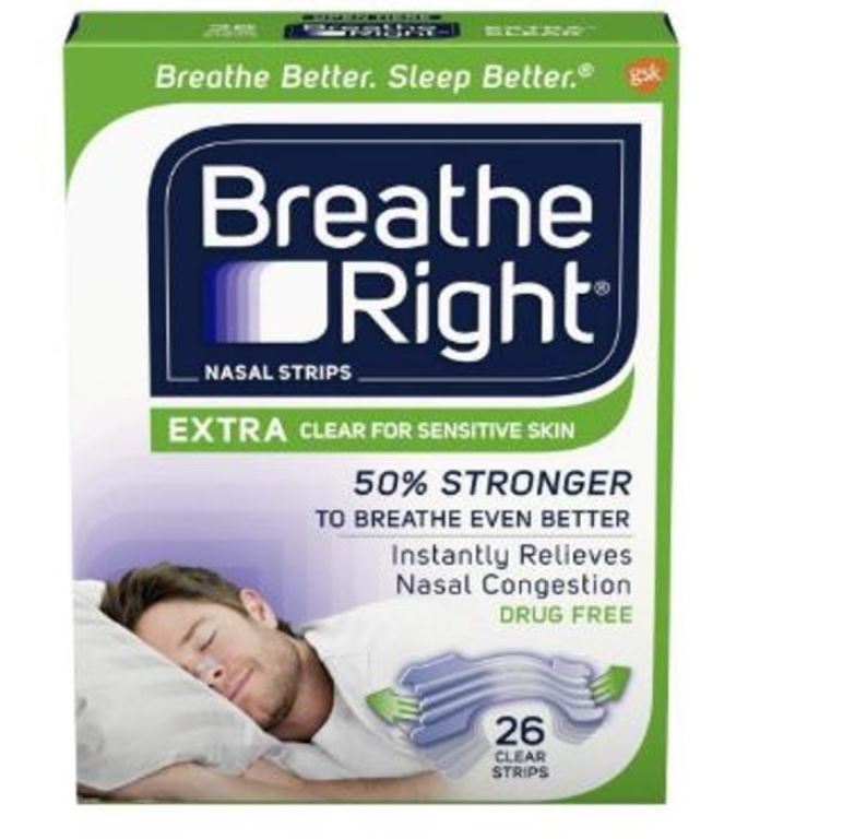 Breathe Right 26-PC Extra Clear Nasal Strips for Sensitive Skin Relieve Nose Congestion & Reduce Snoring Green