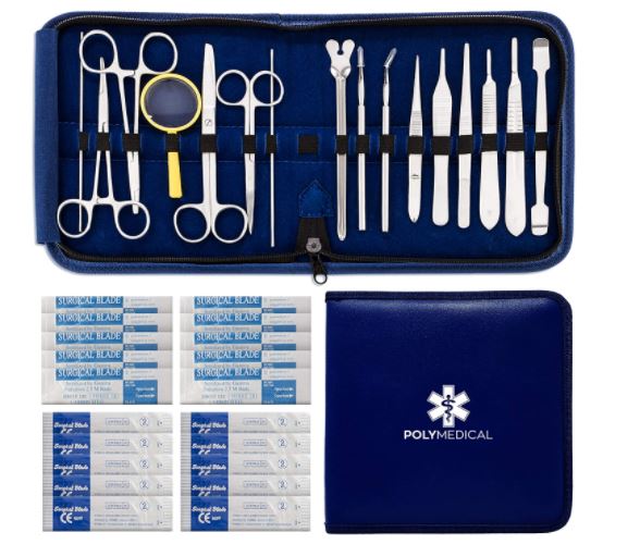 Poly Medical 37-PC Advanced Dissection Kit Stainless Steel for Anatomy, Biology, Botany, Veterinary, Medical Students