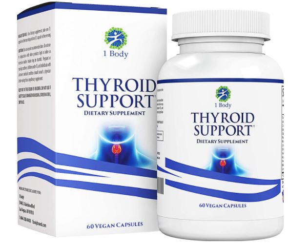 1 Body Thyroid Support Supplement with Iodine Energy & Focus Formula with Vitamin B12 Complex, Zinc, Selenium 60 Capsules