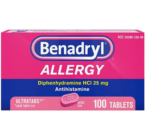 Benadryl Allergy Ultratabs Antihistamine Allergy Relief Diphenhydramine HCl 25mg 100 Tablets