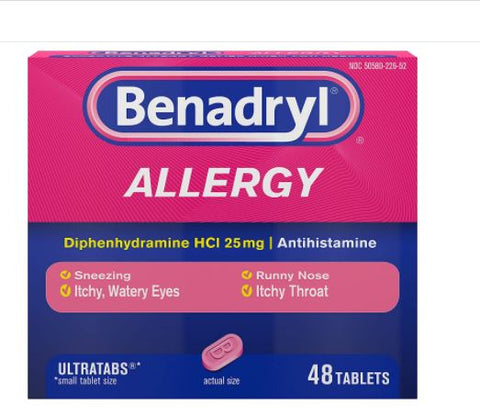 Benadryl Allergy Ultratabs Antihistamine Allergy Relief Diphenhydramine HCl 25mg 48 Tablets