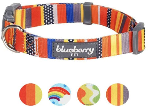 Blueberry Pet Essentials 4 Patterns Rainbow Stripe Color Dog Collar Nautical Flags X-Small