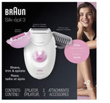 Braun 3 3270 Silk Epil Epilator Rechargeable Cordless Electric Legs Body Bikini Line Hair Remover Removal Clipper Shaver Trimmer Razor 220V Dual Auto Voltage