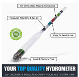 Chefast Triple-Scale Hydrometer Test Jar Kit Wine Beer Mead Kombucha