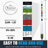 Chefast Triple-Scale Hydrometer Test Jar Kit Wine Beer Mead Kombucha