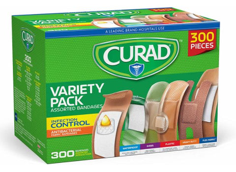 Curad 300-PC Assorted Fabric Bandages Infection Control Heavy Duty Waterproof