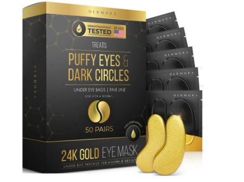 Dermora 50-Pairs 24K Gold Eye Mask Puffy Eyes and Dark Circles Under Eye Bags Fine Lines Treatments