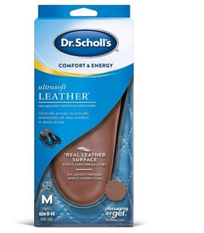 Dr. Scholl's Ultrasoft Leather Insoles with Foot Feet Massaging Gel for Dress Shoes Men Size 8-14