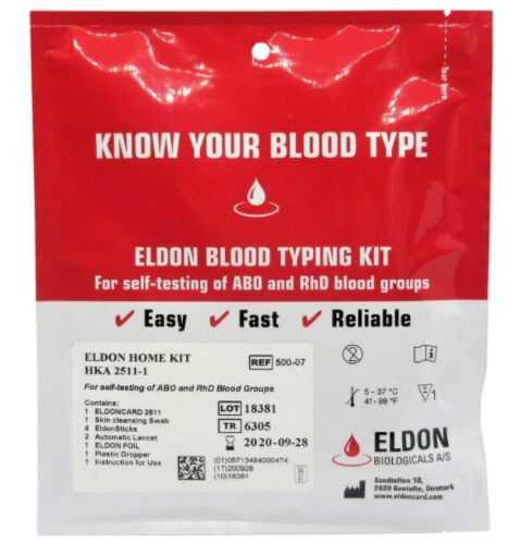 Eldoncard 504-18 Home Blood Type Test Kit with Lancet Cleansing Swab