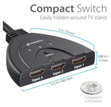 Fosmon HD1831 3-Port HDMI Switch Splitter 1080p Pigtail Cable