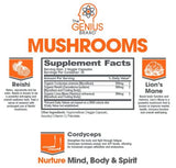 Genius Mushroom for Energy Clarity Immune System Booster & Nootropic Brain Supplement 90 Capsules