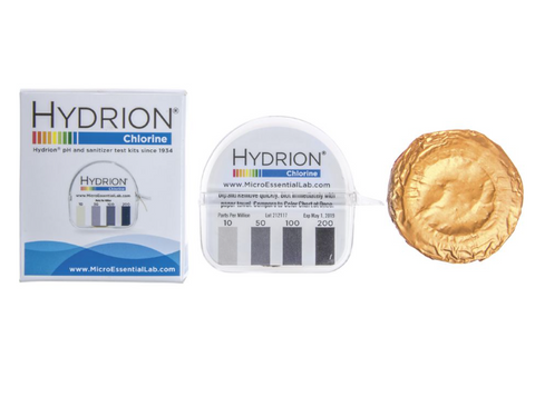 Hydrion Chlorine Test Strips Paper Dispenser for Sanitizer Solutions with Refill 10-200 ppm