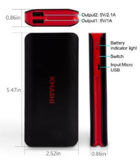 Kmashi 10000 mAh Power Bank