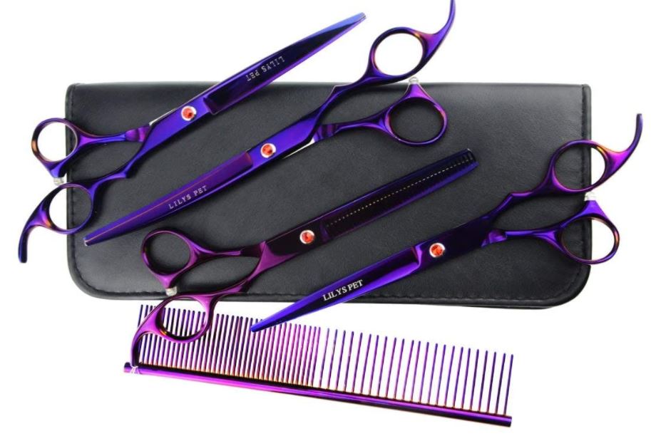 Lilys Pet 4-PC 7-Inch Pet Dog Cat Trimmer Cutter Cutting Trimming Grooming Coated Titanium Scissors Purple