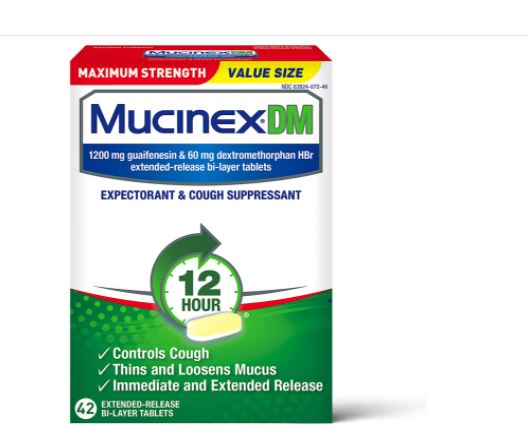 Mucinex DM Wet Dry Cough 12 Hour Chest Congestion Relief 1200 Mg 42 Counts