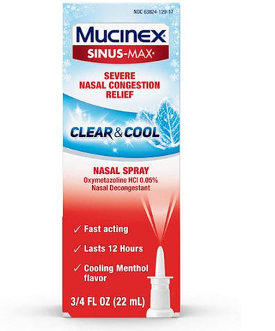 Mucinex Sinus-Max Cool & Cool Severe Nasal Congestion Relief Nasal Decongestant Spray 22 ML