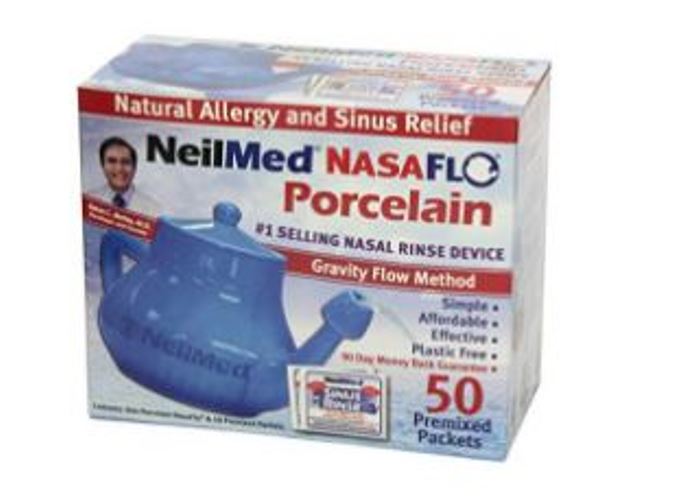 NeilMed Nasaflo Natural Sinus Relief Neti Pot with 50 Premixed Packets