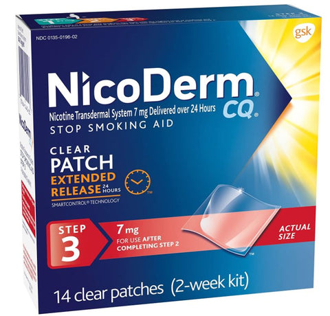 NicoDerm CQ 7mg Step 3 Nicotine Patches Help Quit Stop Smoking Aid 14 Clear Patches