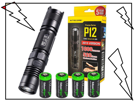 Nitecore P12 2015 Version Flashlight with 4 x Lithium Batteries