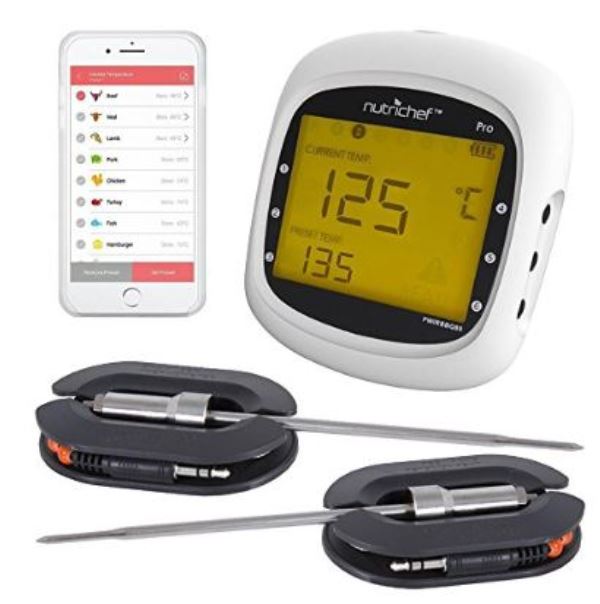 NutriChef PWIRBBQ80 Smart Wireless Bluetooth BBQ Grill Thermometer
