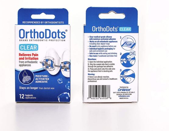 OrthoDots 2-Pack Clear Moisture Activated Adhesive Silicone Dental Wax Alternative for Brace Teeth Pain Irritation