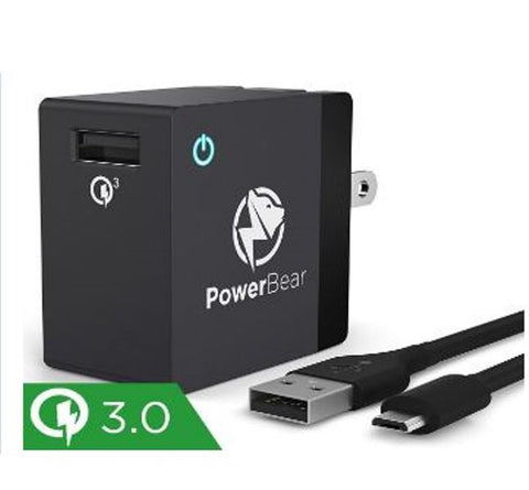 PowerBear 18W Qualcomm 3.0 USB Quick Fast Wall Charger With Cable