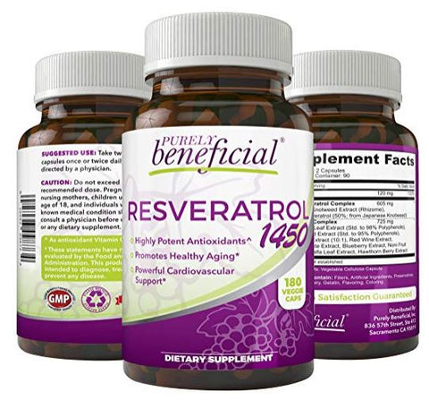 PURELY Beneficial Resveratrol 1450 Anti-Aging Cardiovascular Support 1450 mg 180 Caps