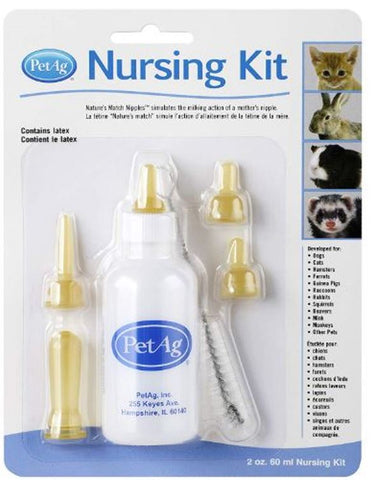 PetAg Nature's Match Nipples 2 Oz 60 ML Bottle Nursing Kit for Kittens Puppies New Born Animals