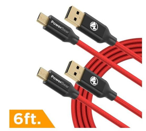 PowerBear 2-Pack 6-FT 2.4A Micro USB Charger Sync Cables Connectors