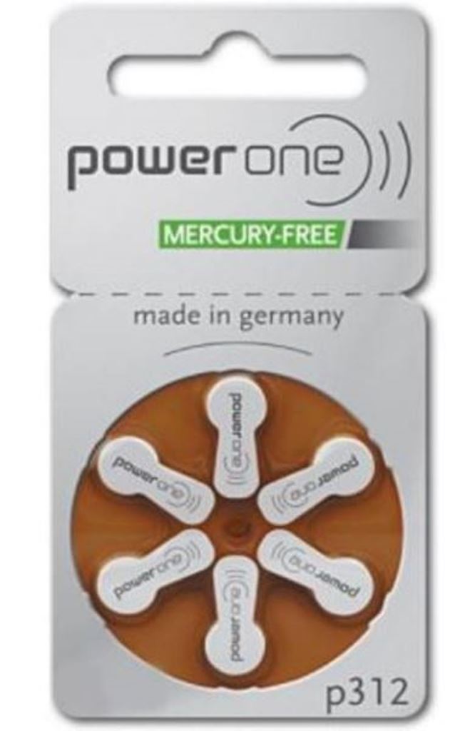 PowerOne Hearing Aid Mercury-Free Battery Size 312 x 60 Batteries