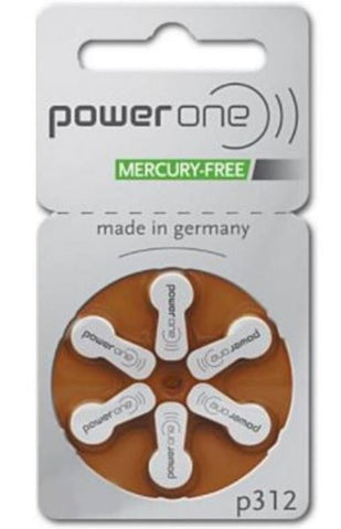 PowerOne Hearing Aid Mercury-Free Battery Size 312 x 60 Batteries