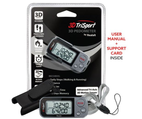Realalt 3DTriSport Walking 3D Pedometer with Clip and Strap Step Calorie Counter