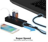 Sabrent HB-B7C3 7-Port USB 3.0 Hub & 3 Smart Charging Ports Hub with Individual LED Power Switches