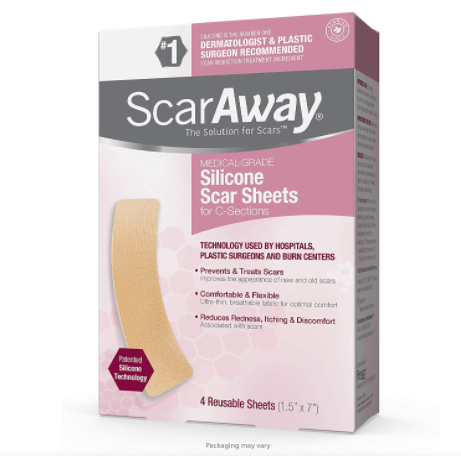 ScarAway 4-PC Silicone Scar Sheets Reusable for C-Sections Keloid Scars Surgery