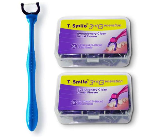 T.Smile 3rd Generation Evolutionary Clean Dental Flossers Floss Kit with Handle + 100 Tightened 2-Strand Refills