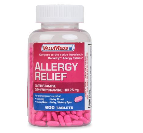 ValuMeds Allergy Relief Medicine Antihistamine Diphenhydramine HCl 25 mg 600 Tablets