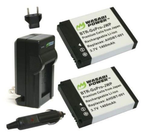 WASABI 2-PC 1400mAh GoPro Battery with Charger for HD HERO HERO2