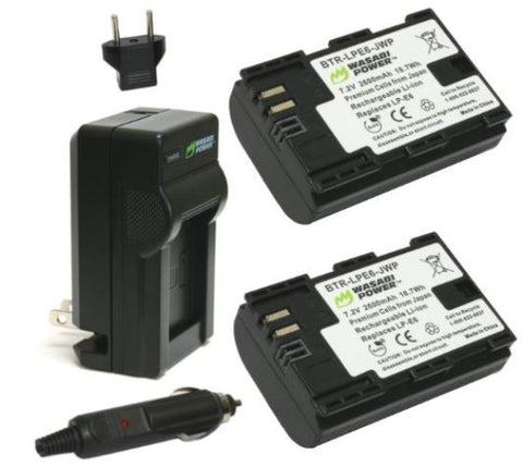 Wasabi 2-PC 2600mAh Battery with Charger For Canon LP-E6N LP-E6