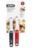 Zyliss 2-PC 7-Inch Smooth Glide Soft Serrated Swivel Peeler Cutter Set Gray Red